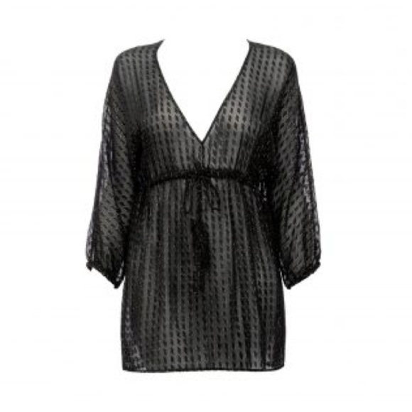 ERES Presley Silk Black Gold Semi-Sheer Cover Up Dress M/L - Picture 10 of 10